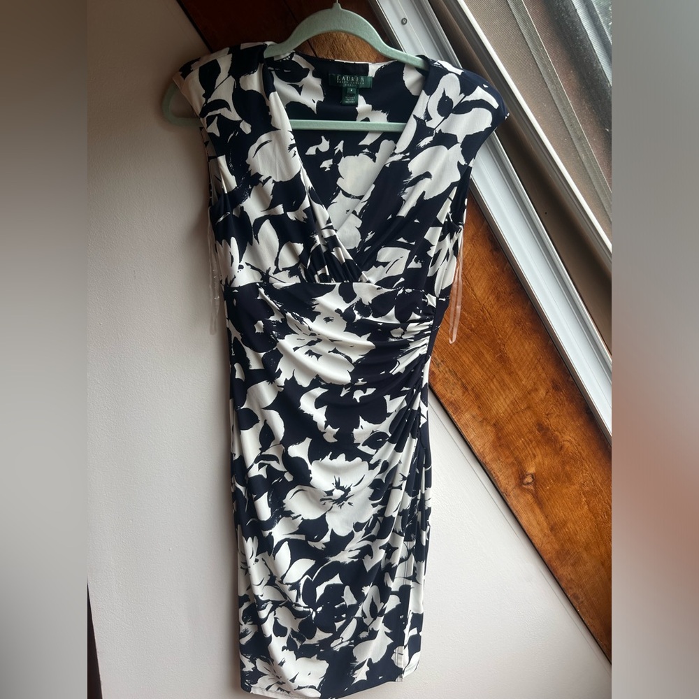 Ralph Lauren navy/white floral faux wrap dress